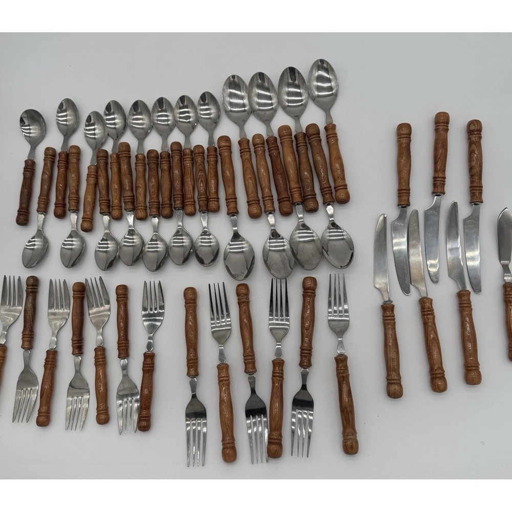 VTG Lifetime Cutlery Old Homestead Stainless Wood Handle Flatware Set 43‎ Pcs